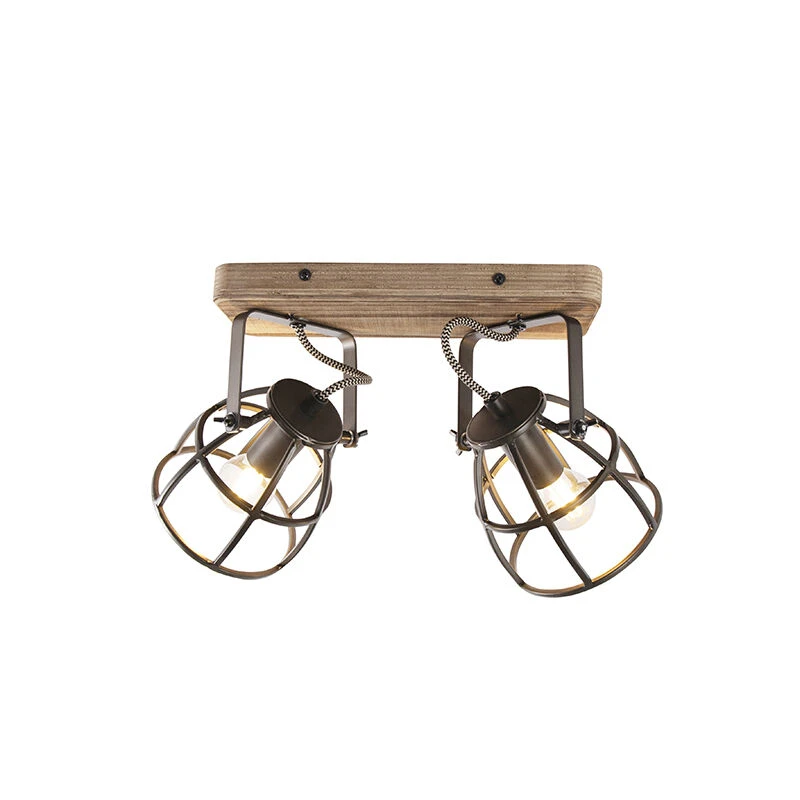 Auslauf 👍 QAZQA Industriestrahler schwarz mit Holz verstellbar 2-Licht - Arthur ❤️ 13 Auslauf 👍 QAZQA Industriestrahler schwarz mit Holz verstellbar 2-Licht - Arthur ❤️ – Bild 13