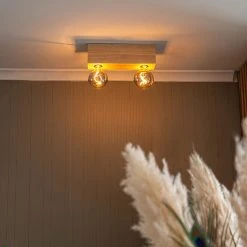 Besorgen 😀 QAZQA Ländliche Deckenstrahler Holz 2-Licht - Block 🛒