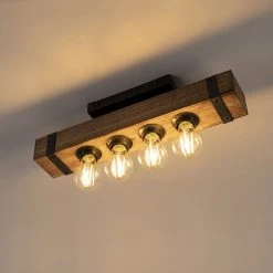 Blitzangebot 🥰 QAZQA Smarte Industrie-Deckenleuchte Holz mit Stahl inkl. 4 WiFi A60 - Reena 🥰 -Deckenleuchten Verkaufs-Shop 8398 104679 14