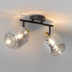 Besorgen 🌟 QAZQA Plafondspot zwart met goud met smoke glas 2-lichts - Zuzanna ✔️ -Deckenleuchten Verkaufs-Shop 8413 105502 11