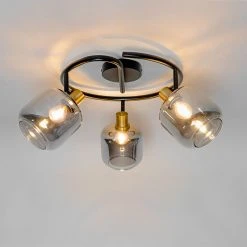 Top 10 ⭐ QAZQA Plafondspot zwart met smoke glas rond 3-lichts - Zuzanna 🛒 -Deckenleuchten Verkaufs-Shop 8413 105510 10