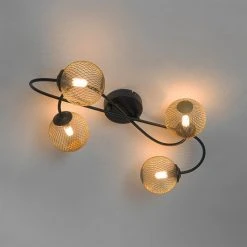 Blitzangebot 🎁 QAZQA Moderne Deckenleuchte schwarz mit goldenen 4 Lichtern - Athens Wire 🤩 -Deckenleuchten Verkaufs-Shop 8438 103144 9