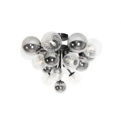 Neu 👏 QAZQA Deckenleuchte schwarz mit Rauchglas und klarem Glas 10-flammig - Bonnie ⌛ -Deckenleuchten Verkaufs-Shop 8520 104763 10