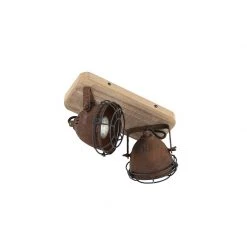 Budget 🤩 QAZQA Industriestrahler rostbraun mit Holz kippbar 2-Licht - Gina 🔥 -Deckenleuchten Verkaufs-Shop 8551 96673 13