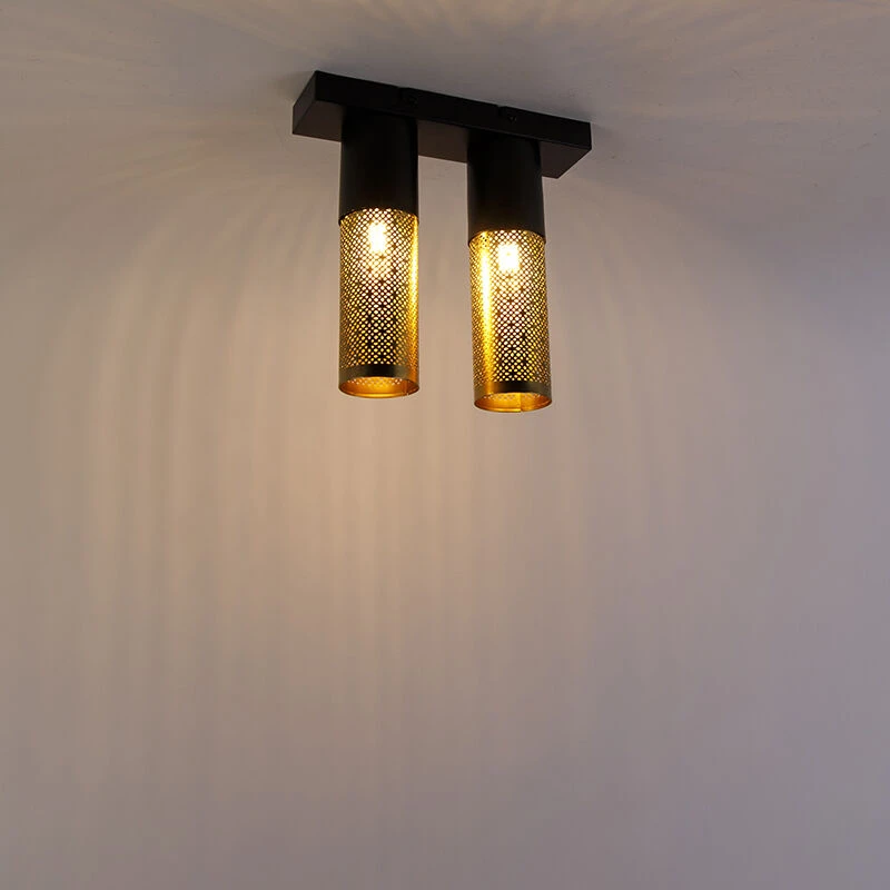 Coupon ✨ QAZQA Industrielle Deckenlampe schwarz mit Gold 2-flammig - Raspi ⌛ 11 Coupon ✨ QAZQA Industrielle Deckenlampe schwarz mit Gold 2-flammig - Raspi ⌛ – Bild 11