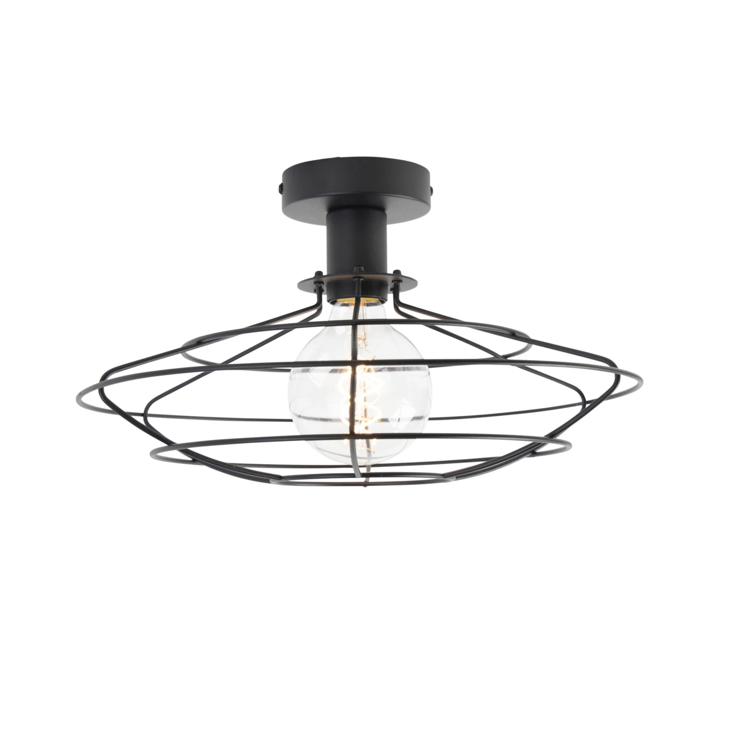 Schlussverkauf 🧨 QAZQA Vintage Deckenleuchte mit Drahtlampenschirm 37cm schwarz - Laurent 🔔 4 Schlussverkauf 🧨 QAZQA Vintage Deckenleuchte mit Drahtlampenschirm 37cm schwarz - Laurent 🔔 – Bild 4