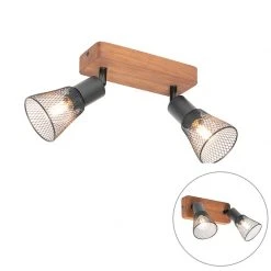 Coupon ⌛ QAZQA Industriële spot zwart met hout 2-lichts - Kristina 🌟