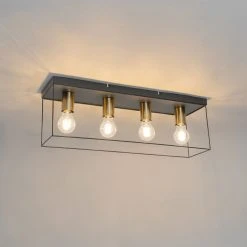 Bester Verkauf 👍 QAZQA Minimalistische plafondlamp zwart met goud 4-lichts - Kodi 🛒 -Deckenleuchten Verkaufs-Shop 8658 105607 9