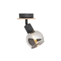 Aktion 🛒 QAZQA Art Deco spot zwart met smoke glas en hout - Vidro ✔️ -Deckenleuchten Verkaufs-Shop 8713 105595 9