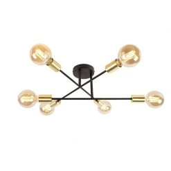 Billig 😀 QAZQA Industrielle Deckenleuchte schwarz mit goldenen 6-flammig Sydney Bondi ⌛