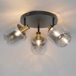 Angebote 👍 QAZQA Plafondspot zwart met goud met smoke glas 3-lichts - Zuzanna 👏 -Deckenleuchten Verkaufs-Shop 8850 105503 10