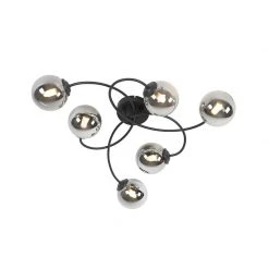 Brandneu 🎁 QAZQA Moderne Deckenleuchte schwarz 6-Lichter mit Rauchglas - Athen 💯
