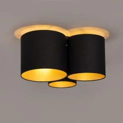 Bester Verkauf 💯 QAZQA Plafondlamp zwart met gouden binnenkant 3-lichts - Multidrum ✔️ -Deckenleuchten Verkaufs-Shop 8946 105735 9