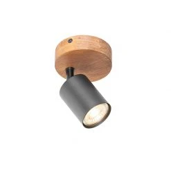 Budget ⌛ QAZQA Industriële spot zwart met hout kantelbaar - Jeana 🌟 -Deckenleuchten Verkaufs-Shop 9012 105640 9