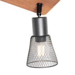 Budget 🎉 QAZQA Industriële spot zwart met hout 4-lichts - Kristina 💯 -Deckenleuchten Verkaufs-Shop 9021 105636 2