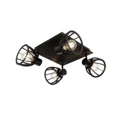 Bestpreis 👏 QAZQA Industrielle Deckenlampe schwarz 4-flammig - Fotu 👍