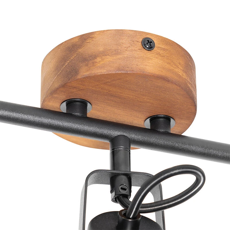 Bester Verkauf 👏 QAZQA Industrie-Spot schwarz mit Holz neigbar 3-Licht - Tommy 🥰 3 Bester Verkauf 👏 QAZQA Industrie-Spot schwarz mit Holz neigbar 3-Licht - Tommy 🥰 – Bild 3