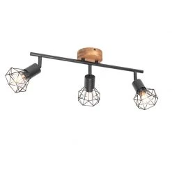 Bestpreis ❤️ QAZQA Spot zwart met hout draai- en kantelbaar 3-lichts - Mosh ✨