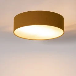 Bestpreis 💯 QAZQA Plafondlamp oker 40 cm met gouden binnenkant - Drum ⌛ -Deckenleuchten Verkaufs-Shop 9172 105484 9