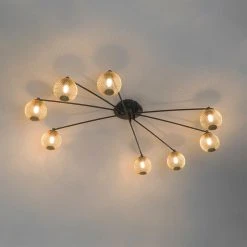 Coupon 🌟 QAZQA Moderne Deckenleuchte schwarz mit goldenen 8 Lichtern - Athens Wire ❤️ -Deckenleuchten Verkaufs-Shop 9196 103145 10