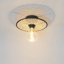 Bestes Angebot 🔔 QAZQA Country Decken- und Wandleuchte schwarz mit Rattan 25 cm - Kata 🎉 -Deckenleuchten Verkaufs-Shop 9224 105551 9