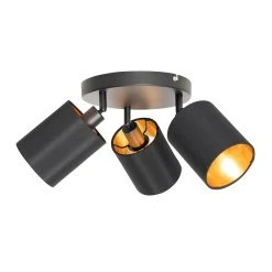 Besorgen 😍 QAZQA Spot zwart met gouden binnenkant 3-lichts - Lofty 🎁 -Deckenleuchten Verkaufs-Shop 9234 105418 8