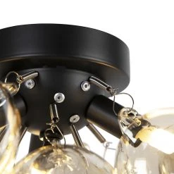 Schlussverkauf ❤️ QAZQA Design Deckenleuchte schwarz mit Braunglas 3-Licht - Uvas 🌟 -Deckenleuchten Verkaufs-Shop 9245 102341 5