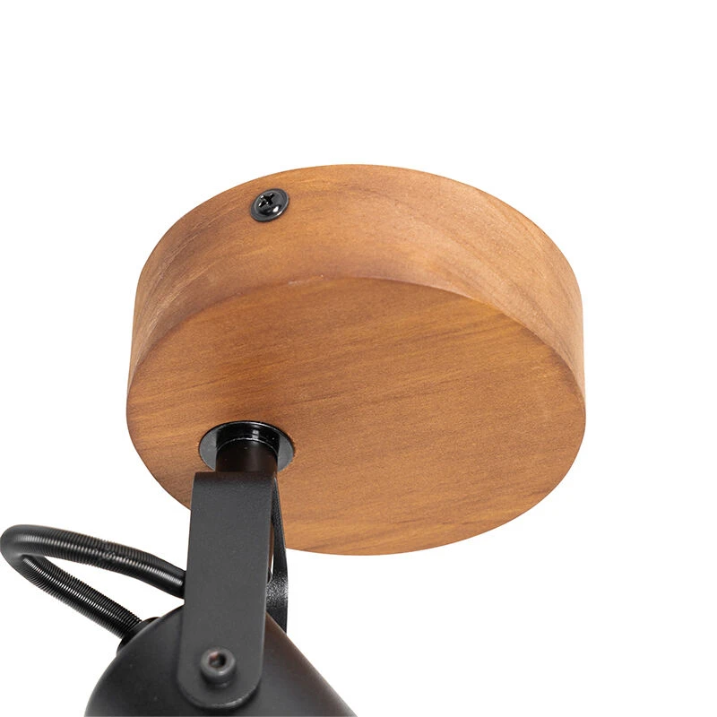 Brandneu 🎁 QAZQA Industrie-Spot schwarz mit Holz neigbar - Tommy 🎉 5 Brandneu 🎁 QAZQA Industrie-Spot schwarz mit Holz neigbar - Tommy 🎉 – Bild 5