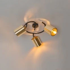 Bester Verkauf 🎁 QAZQA Moderne plafondlamp zwart met goud 3-lichts - Lofty ✔️ -Deckenleuchten Verkaufs-Shop 9305 105424 12
