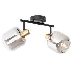 Besorgen 🌟 QAZQA Plafondspot zwart met goud met smoke glas 2-lichts - Zuzanna ✔️ -Deckenleuchten Verkaufs-Shop 9313 105502 7
