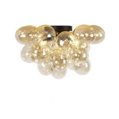 Top 10 😀 QAZQA Design Deckenleuchte schwarz mit Braunglas 6 Lampen - Uvas 🛒 -Deckenleuchten Verkaufs-Shop 9367 102345 6