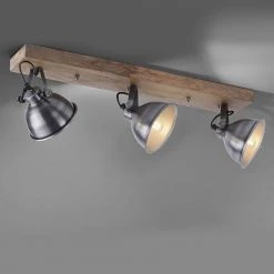 Aktion 😀 Paul Neuhaus Industrielle Deckenleuchte Stahl mit Holz 3-Licht - Samia 🥰 -Deckenleuchten Verkaufs-Shop 9393 103775 6