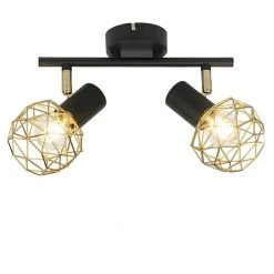 Aktion ❤️ QAZQA Design Spot schwarz mit Gold 2-Licht - Mesh ✔️