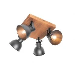 Beste Bewertungen von ⌛ QAZQA Industrie-Spot schwarz mit Holz neigbar 4-flammig - Tommy 👏 -Deckenleuchten Verkaufs-Shop 9416 105646 6