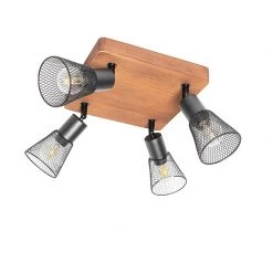 Budget 🎉 QAZQA Industriële spot zwart met hout 4-lichts - Kristina 💯 -Deckenleuchten Verkaufs-Shop 9419 105636 11