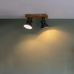 Brandneu ⭐ QAZQA Industriestrahler schwarz mit Mangoholz 2-hell - Mangos 🤩