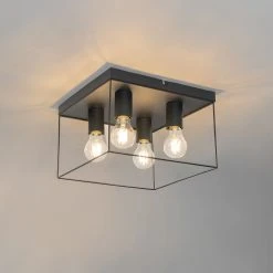 Bestes Angebot 🔔 QAZQA Minimalistische plafondlamp zwart 4-lichts vierkant - Kodi ❤️ -Deckenleuchten Verkaufs-Shop 9507 105603 9
