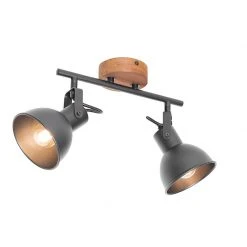 Rabatt ✨ QAZQA Industrie-Spot schwarz mit Holz neigbar 2-flammig - Tommy ✔️ -Deckenleuchten Verkaufs-Shop 9547 105644 7