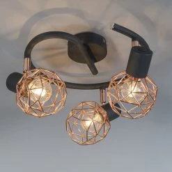 Schlussverkauf ⭐ QAZQA Moderner schwarzer Deckenstraher mit kupfer 3 flammig - Mesh 🔔 -Deckenleuchten Verkaufs-Shop 9549 92290 5