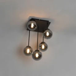 Am billigsten 💯 QAZQA Moderne Deckenleuchte schwarz 5-Licht mit Rauchglas - Athen 👏 -Deckenleuchten Verkaufs-Shop 9553 103128 9