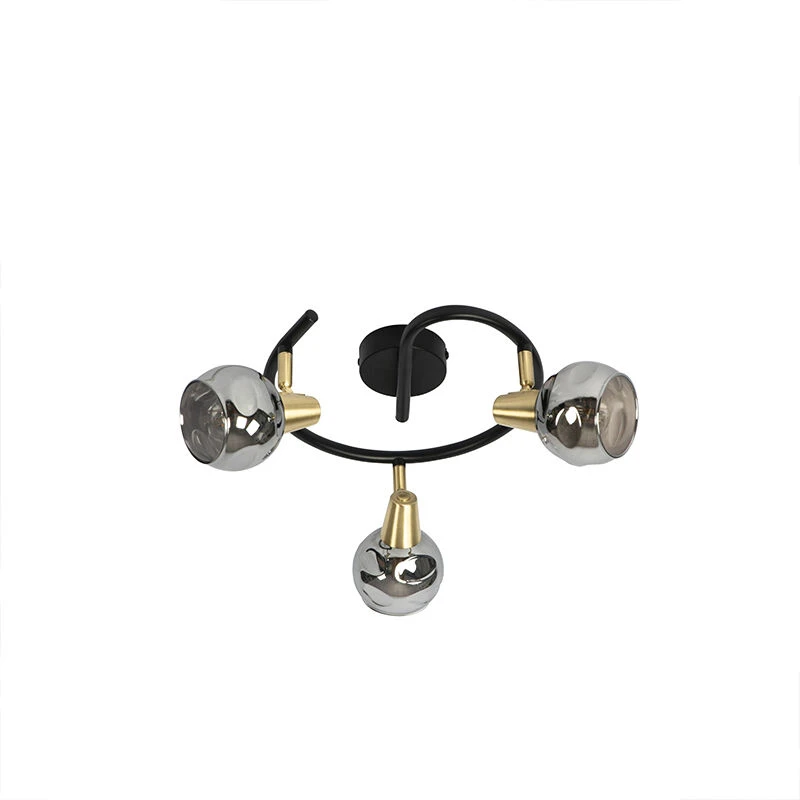 Budget 👏 QAZQA Deckenleuchte schwarz 44,5 cm mit Rauchglas 3-flammig - Vidro 🤩 12 Budget 👏 QAZQA Deckenleuchte schwarz 44,5 cm mit Rauchglas 3-flammig - Vidro 🤩 – Bild 12