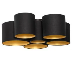 Großhandel 🤩 QAZQA Plafondlamp zwart met gouden binnenkant 6-lichts - Multidrum ⌛ -Deckenleuchten Verkaufs-Shop 9581 105737 10