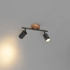 Bestpreis ✔️ QAZQA Industriële spot zwart met hout kantelbaar 2-lichts - Jeana 🌟 -Deckenleuchten Verkaufs-Shop 9593 105641 11