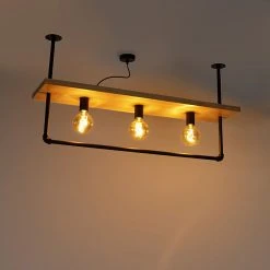 Aktion 🌟 QAZQA Industrielle Deckenleuchte schwarz mit Holz 3-Licht - Regal 🧨 -Deckenleuchten Verkaufs-Shop 9609 103039 12