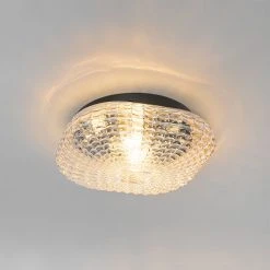 Auslauf 🛒 QAZQA Klassische Deckenleuchte schwarz mit braunem Glas 30 cm IP44 - Damian 🌟 -Deckenleuchten Verkaufs-Shop 9617 104980 12