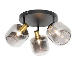 Angebote 👍 QAZQA Plafondspot zwart met goud met smoke glas 3-lichts - Zuzanna 👏 -Deckenleuchten Verkaufs-Shop 9653 105503 5