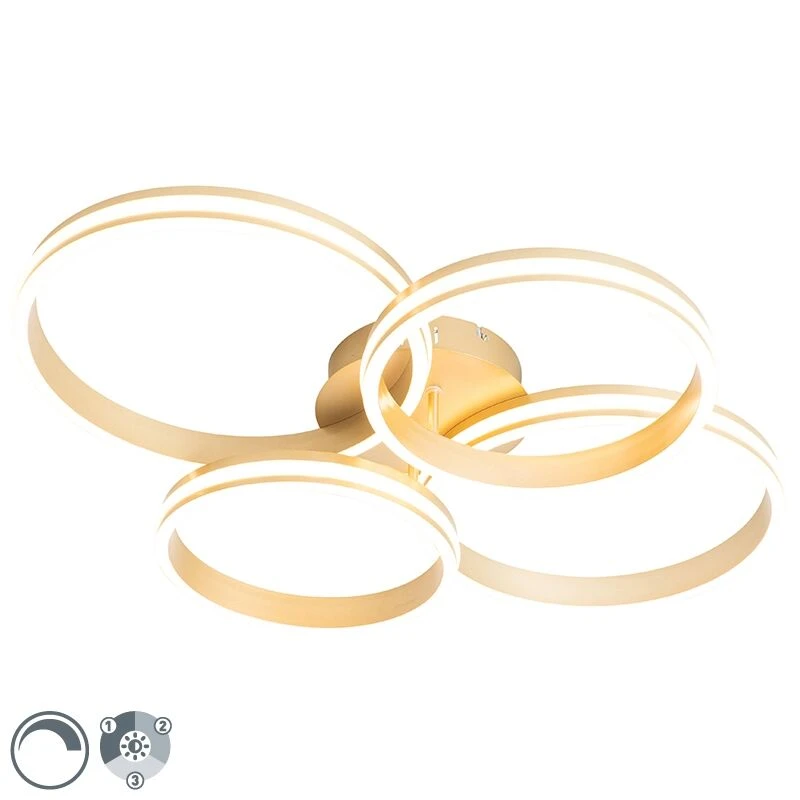 Billig 🎉 QAZQA Deckenleuchte Messing inkl. LED 3-stufig dimmbar 4-flammig - Navara 🤩 1 Billig 🎉 QAZQA Deckenleuchte Messing inkl. LED 3-stufig dimmbar 4-flammig - Navara 🤩