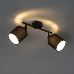 Top 10 🥰 QAZQA Deckenfleck schwarz mit schwarzem Schirm 2-Licht verstellbar - Hetta 💯 -Deckenleuchten Verkaufs-Shop 9665 102402 7