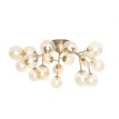 Bestes Angebot 👏 QAZQA Moderne Deckenleuchte Bronze mit Bernsteinglas 20 Lichter - Bianca 👍 -Deckenleuchten Verkaufs-Shop 9666 104770 6