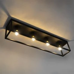 Großhandel ✨ QAZQA Industrielle Deckenlampe schwarz 99,5 cm 4-flammig - Cage 💯 -Deckenleuchten Verkaufs-Shop 9682 104033 14